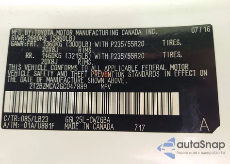 2016 Lexus Rx 350 z USA, uszkodzony, nr VIN 2T2BZMCA2GC047889